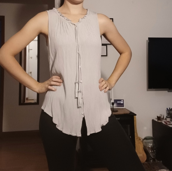 NWoT Spense Silver Gray Button Up Tank Top with Tassels - Picture 12 of 16